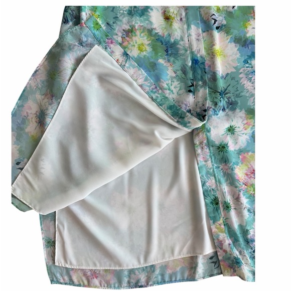 Catherine Malandrino Floral Midi Dress Large Ruffle Belted Pastel Blue Green - Picture 12 of 16